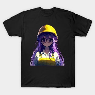 Anime Girl worker in construction helmet, hard hat T-Shirt